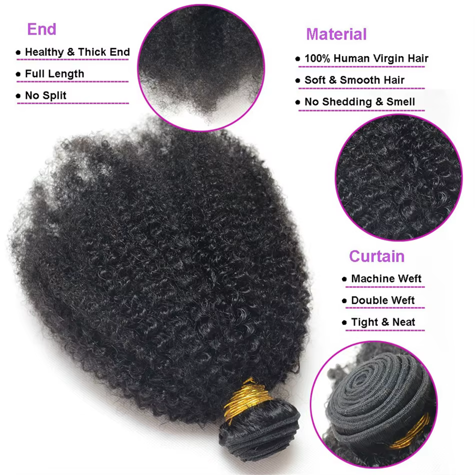 Extensions de Cheveux Humains Afro Crépus Bouclés