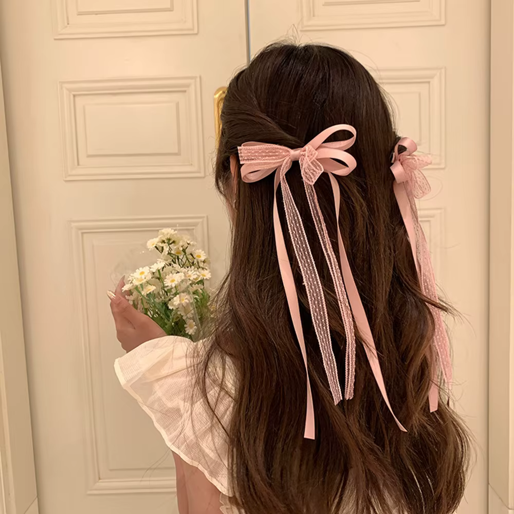 Pinces à cheveux avec ruban en maille pour femmes et filles