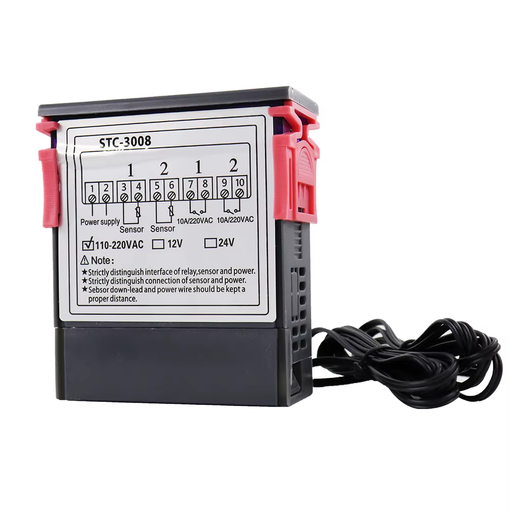 STC3008 double régulateur de température numérique deux sorties relais 12V 220V thermorégulateur Thermostat avec refroidisseur de chauffage STC-3008