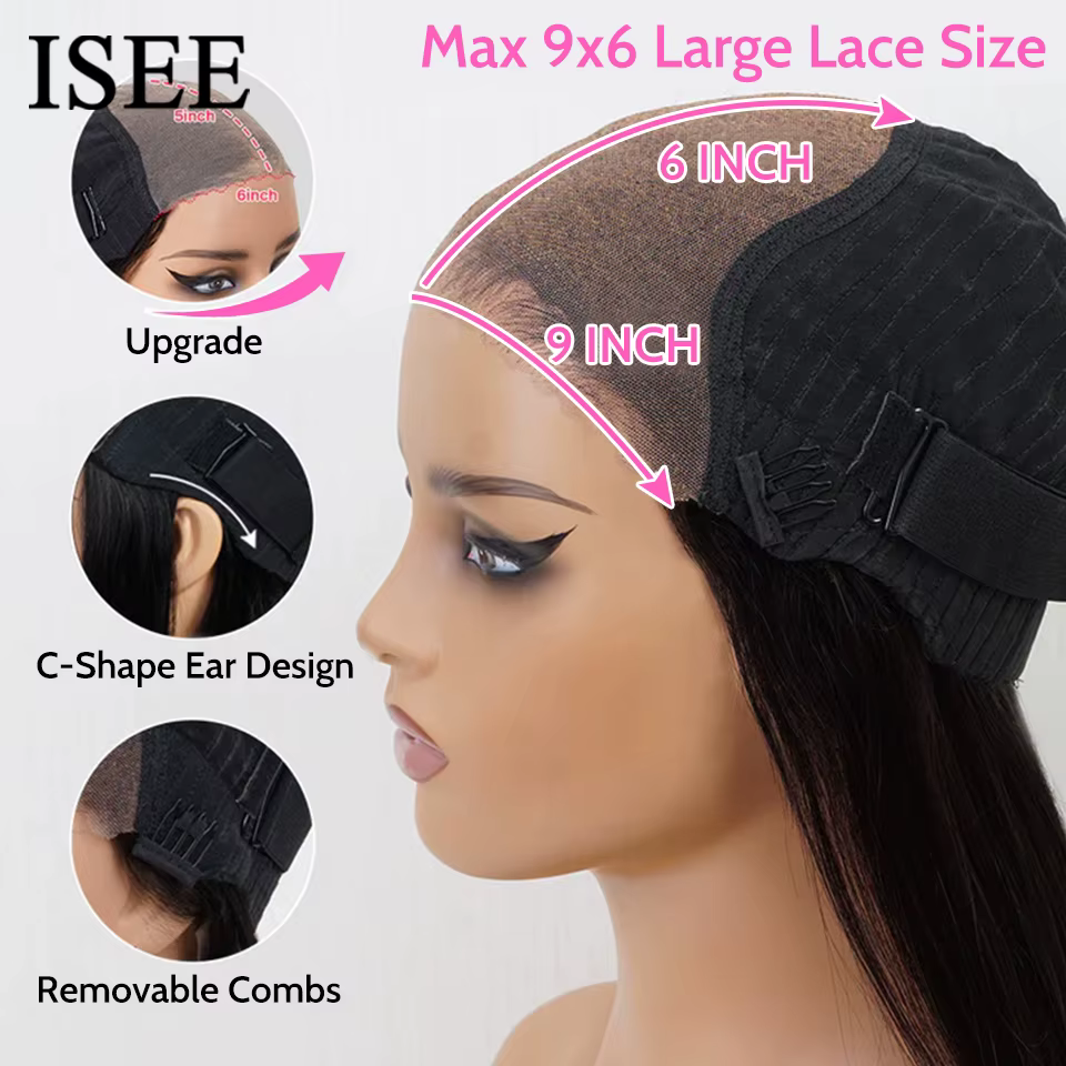 ISEE Hair 9X6 birman bouclés sans colle perruques naturel noir pré blanchi perruque de cheveux humains m-cap porter