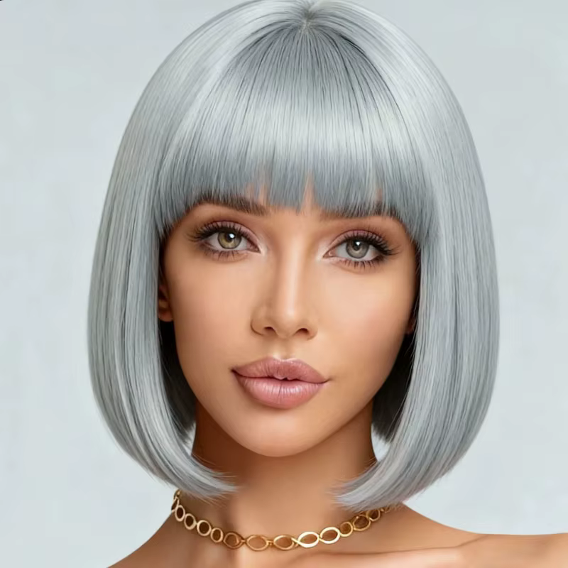 Perruque synthétique femme gris argenté 12 pouces style élégant