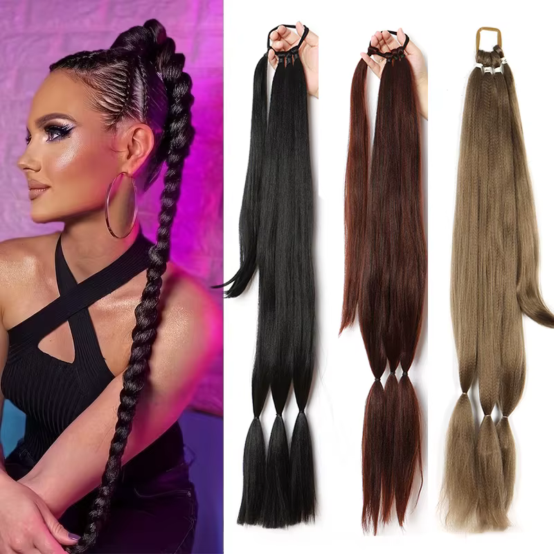 Extensions capillaires synthétiques longues et lisses de 32 pouces