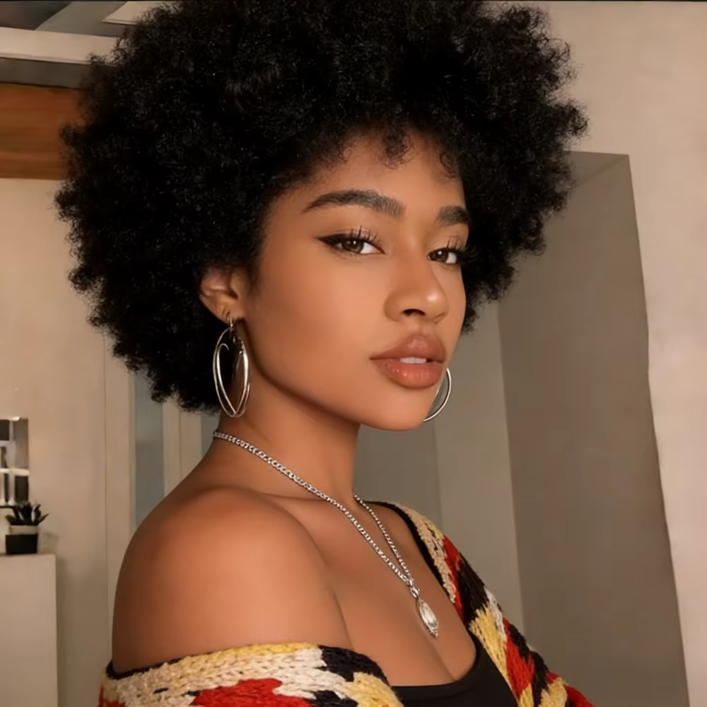 Perruque Afro Kinky Curly Pixie en cheveux humains