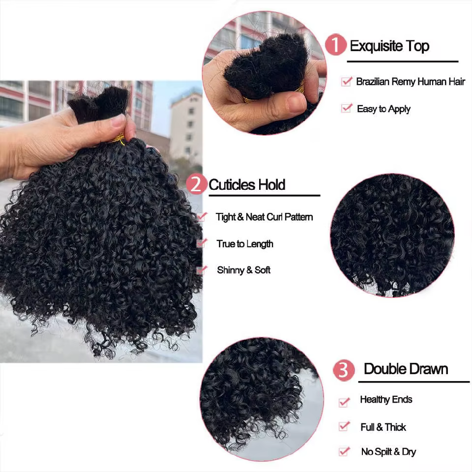 Afro crépus bouclés en vrac Extensions de cheveux humains Double dessiné brésilien vierge tressage