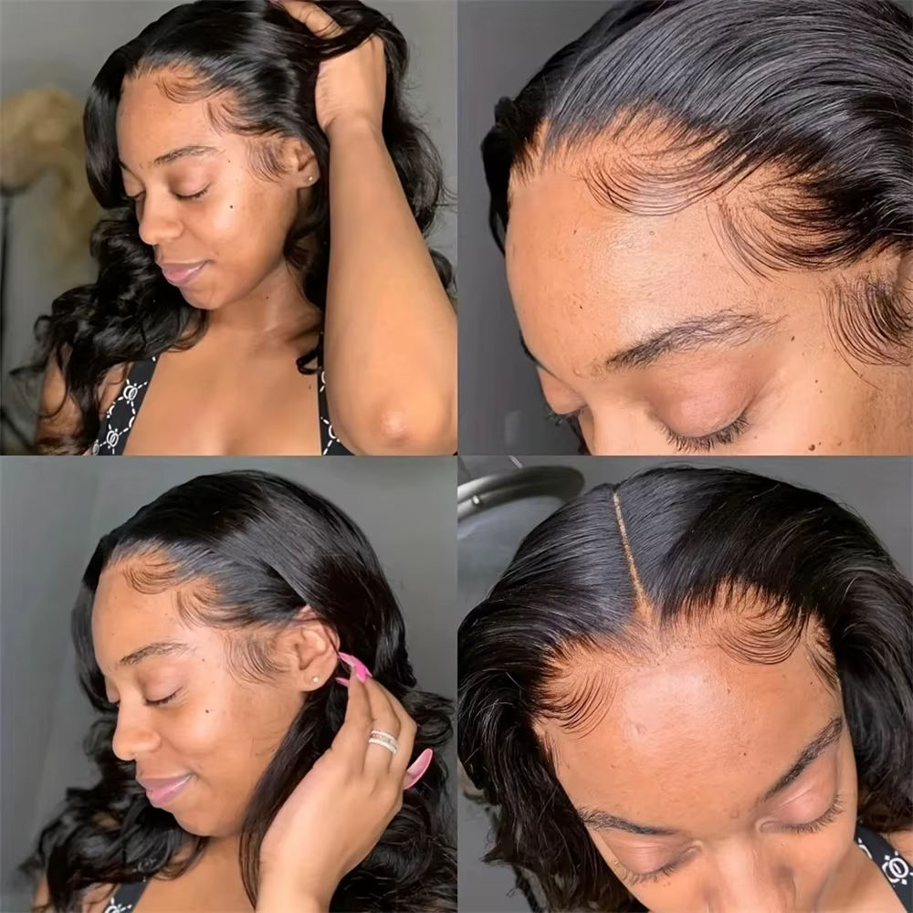 Perruque Bob 100% Cheveux Humains Ondulés avec Dentelle Frontale Pré-Pluckée 13x4
