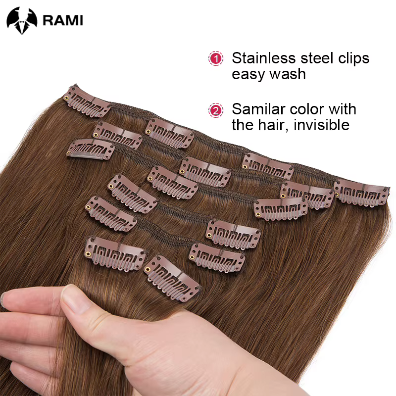 Extension de cheveux humains pour femmes 7 pièces pince en trame