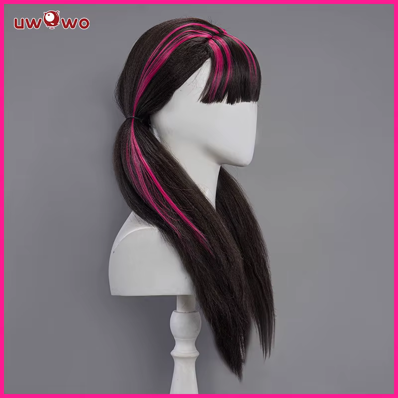 EN STOCK UWOWO Draculauraa Cosplay perruque cheveux longs 60CM de Long noir rose