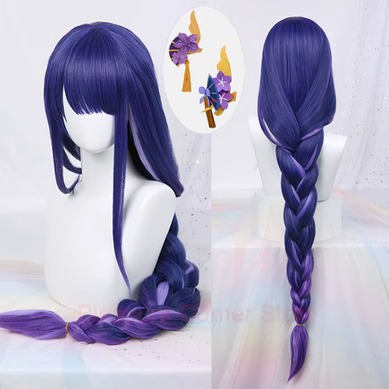 Perruque de Cosplay Synthétique Violette de l'Anime Genshin Impact Raiden Shogun