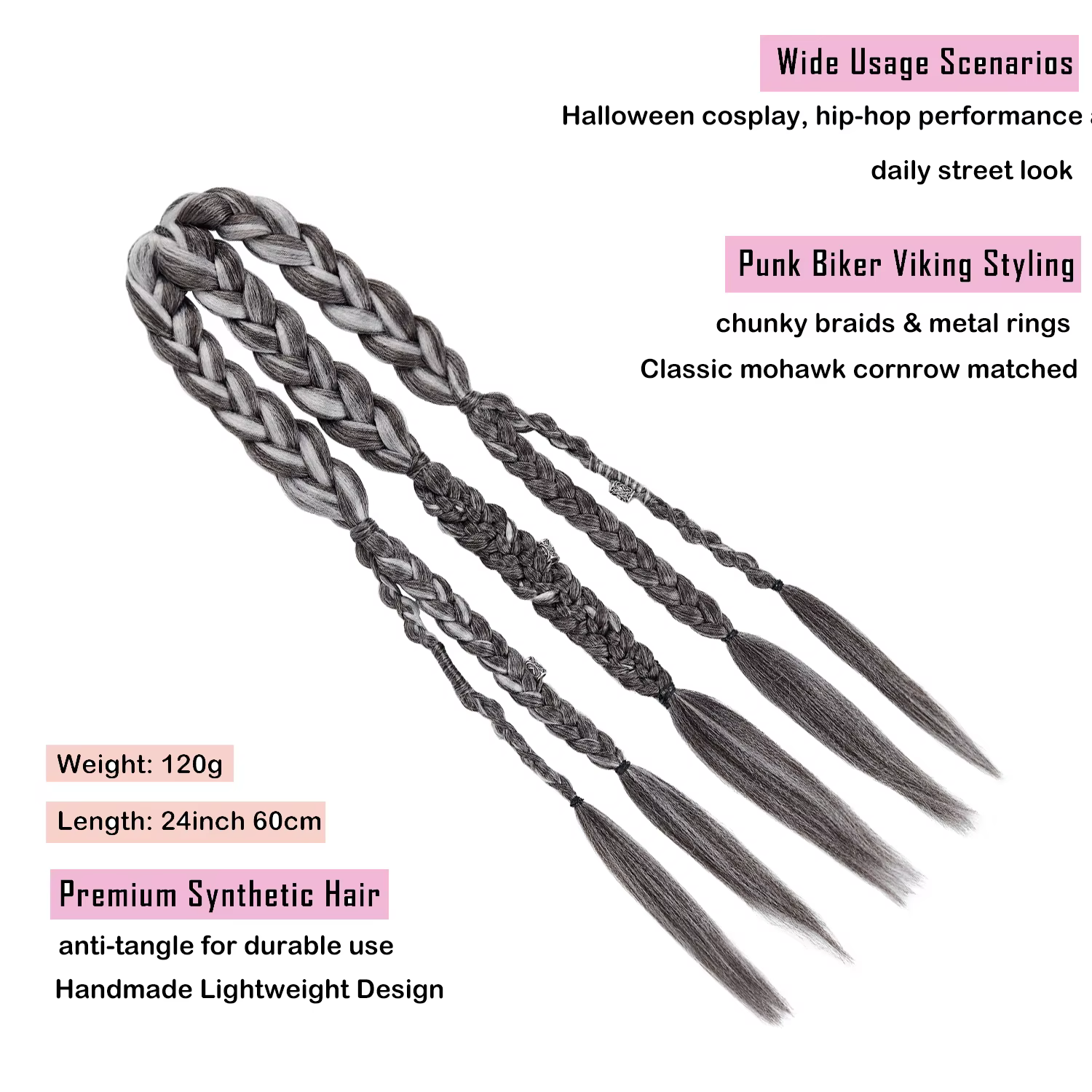 Perruque Mohawk Viking pour Homme avec 5 Tresses Épaisses
