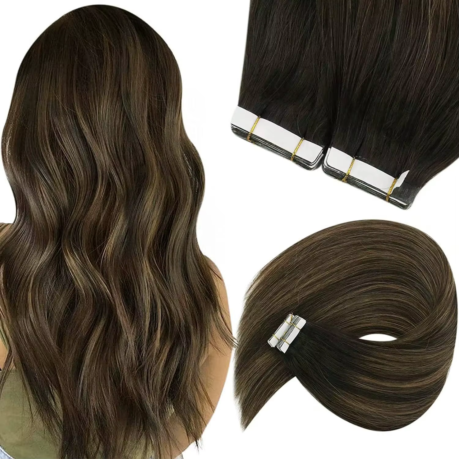 Extensions de cheveux adhésives VeSunny en cheveux humains, couleur Balayage, naturelles, avec trame invisible, lisses, sans couture, Remy
