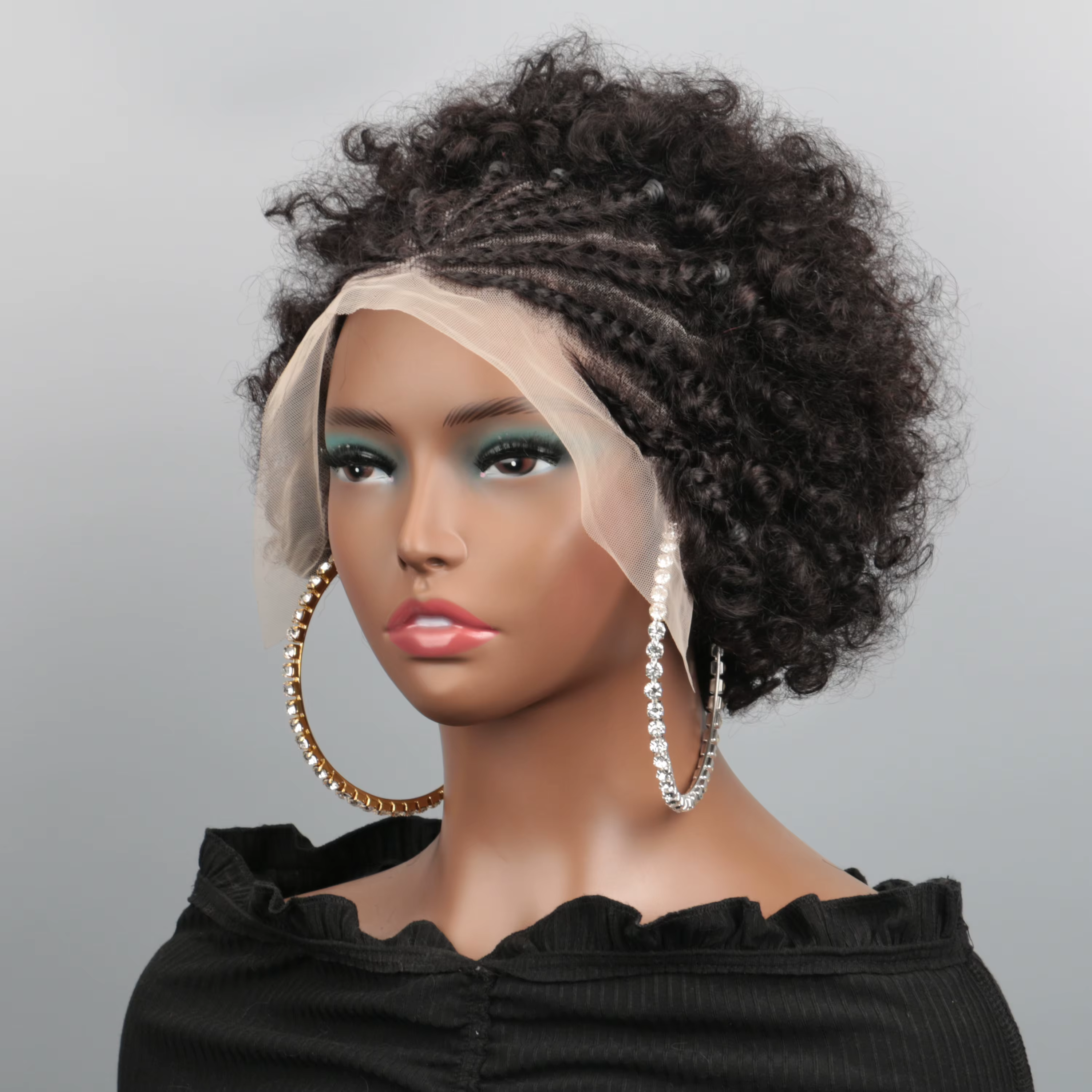 Perruques tressées bouclées afro kinky en cheveux humains