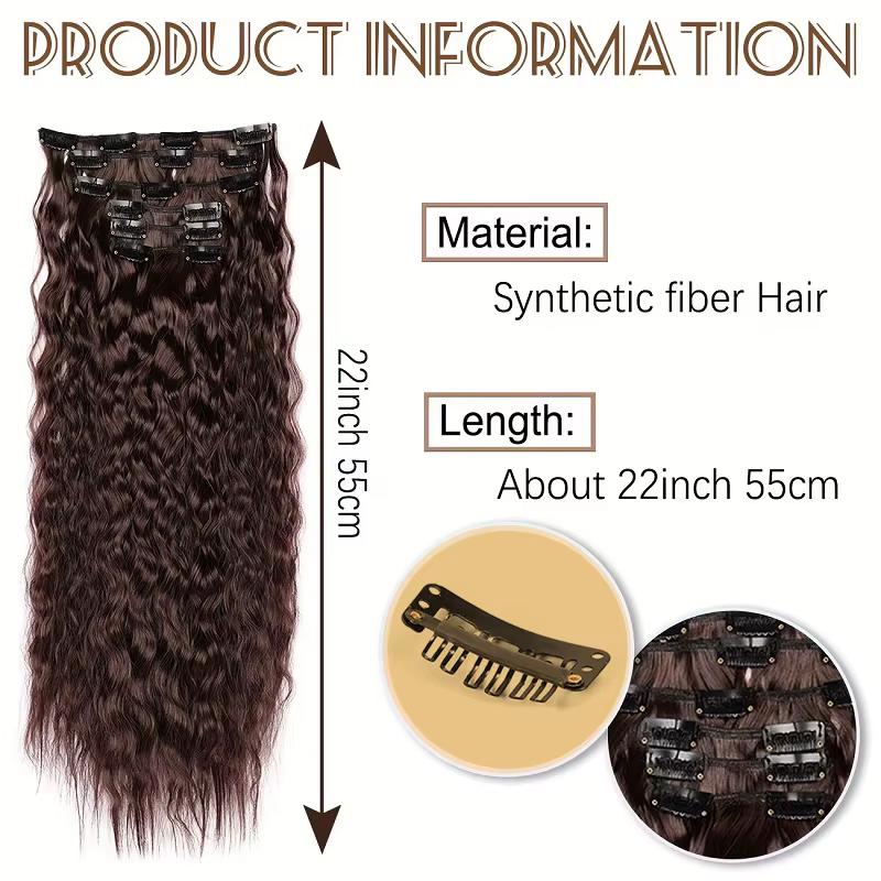 Extensions de cheveux synthétiques longs et bouclés de 22 pouces