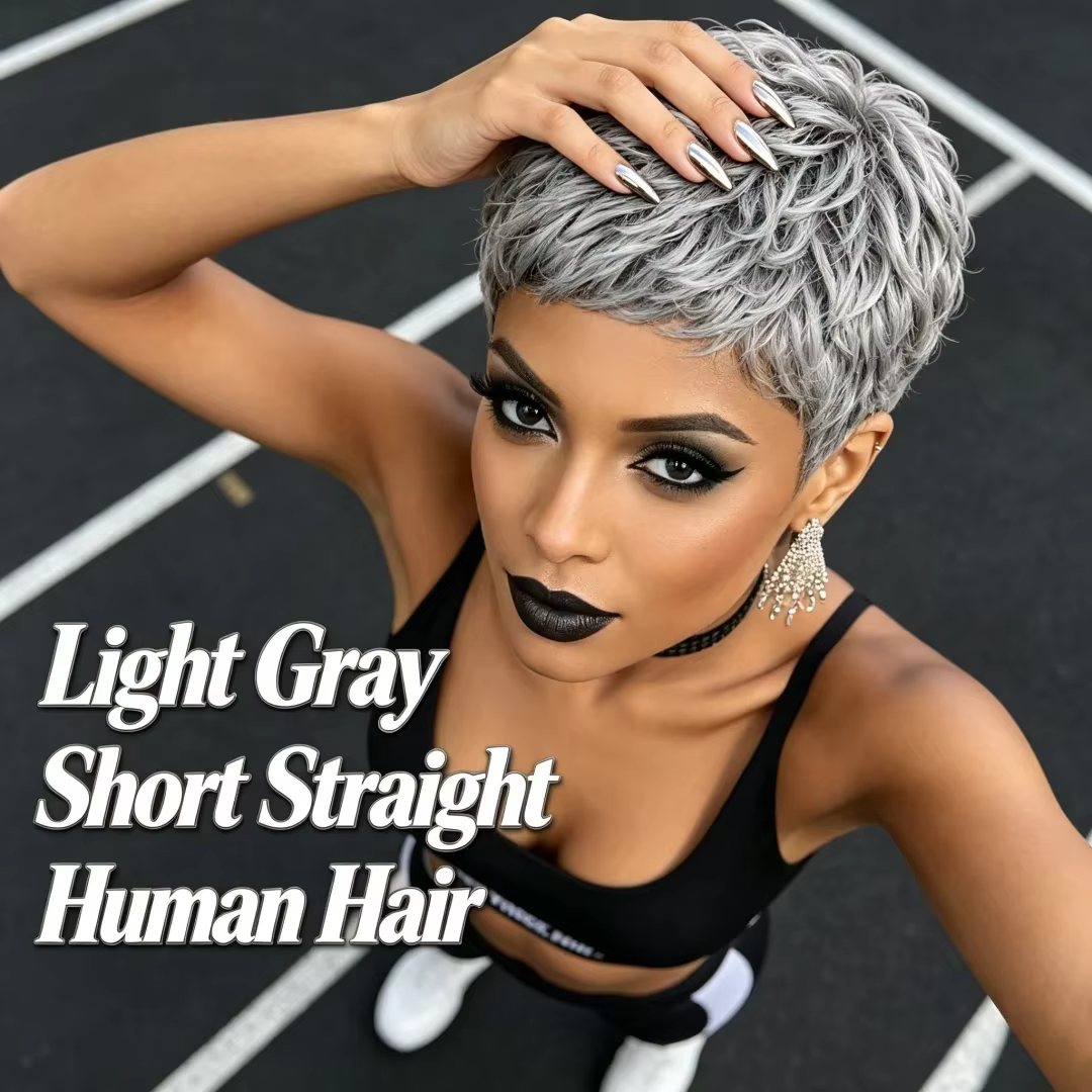 Perruque courte grise style pixie