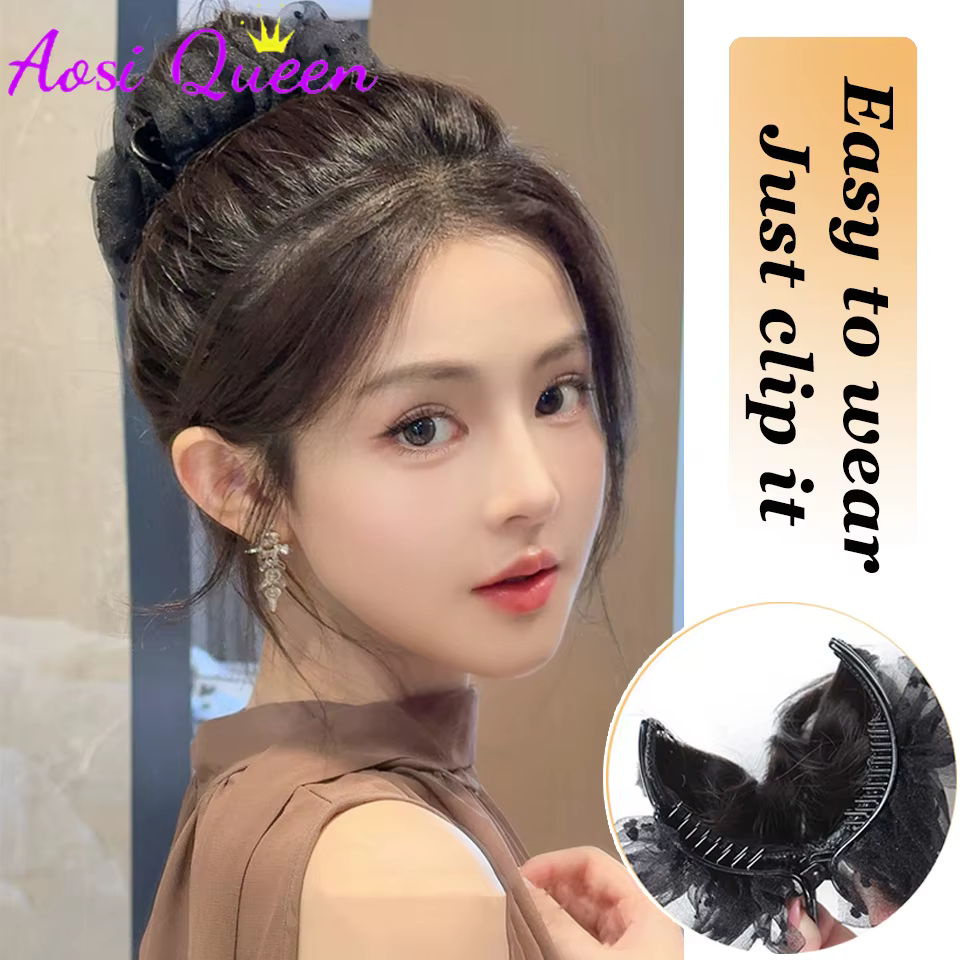 Extensions de chignon synthétiques avec pince à griffes et décoration en tulle