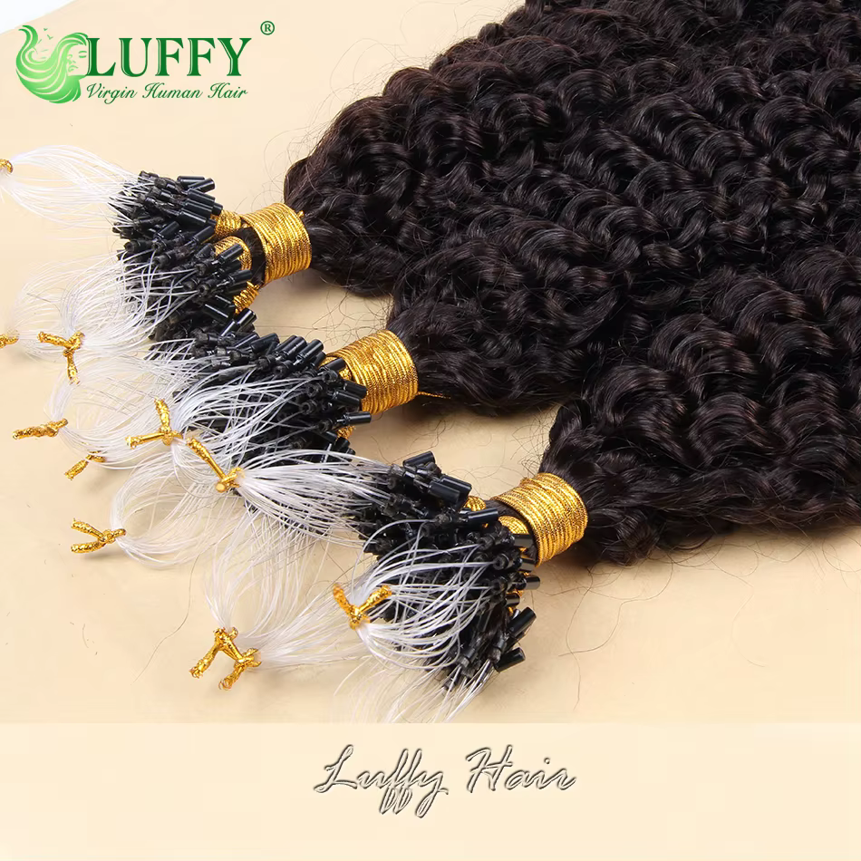 Extensions de cheveux humains bouclés crépus à micro-anneaux