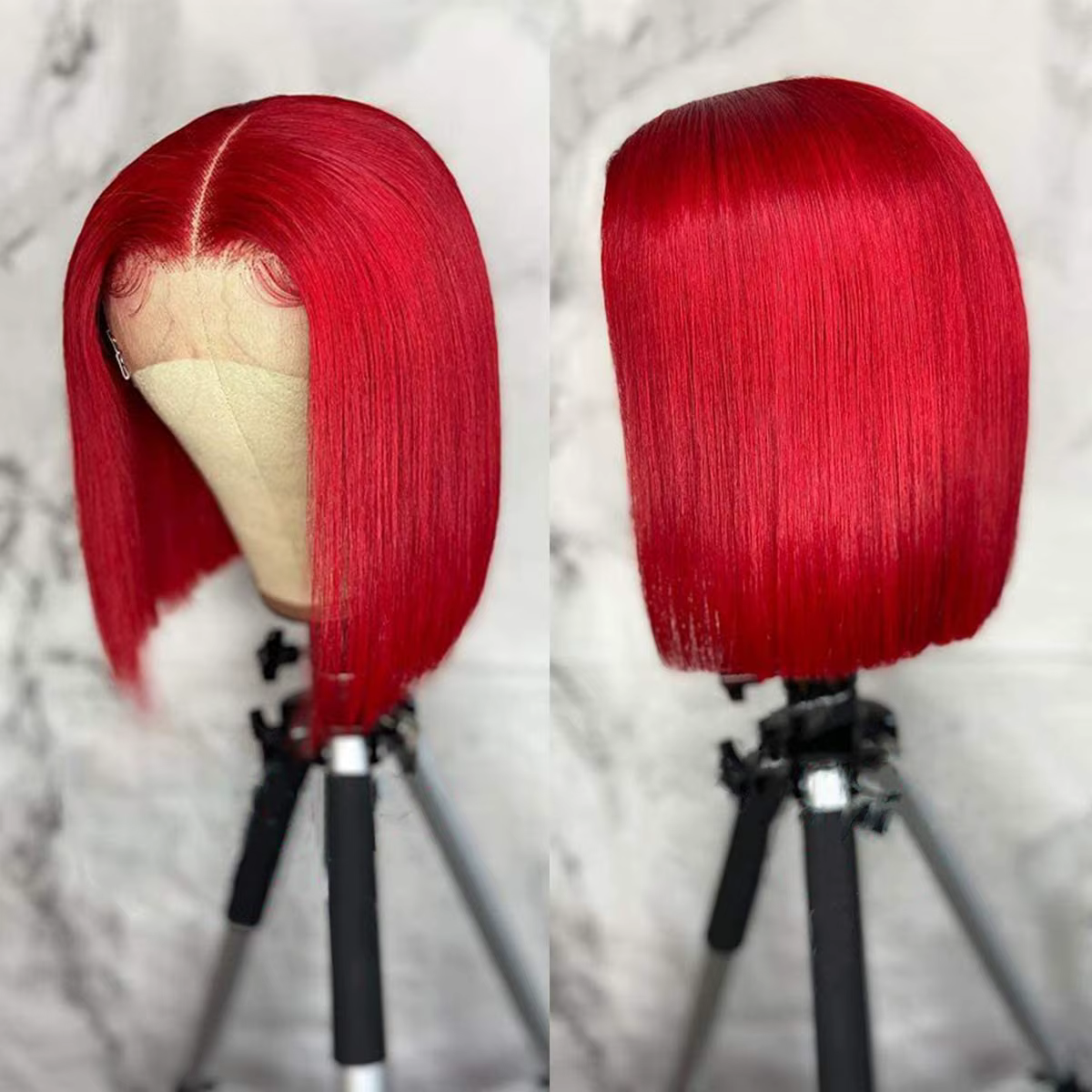 Perruque Bob rouge cheveux humains droite courte Bob dentelle perruques pour les femmes noires brésiliennes pré-épilées