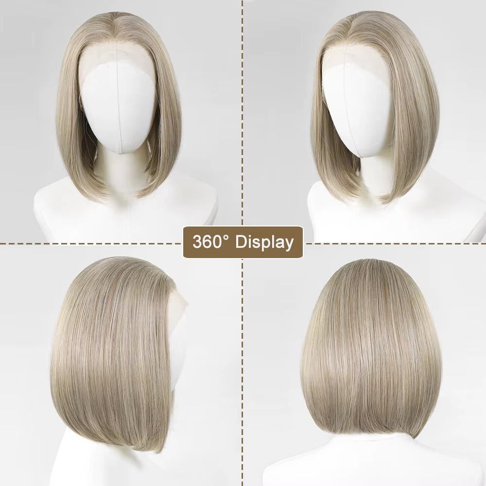 Perruque courte bob blonde avec mèches pour femme