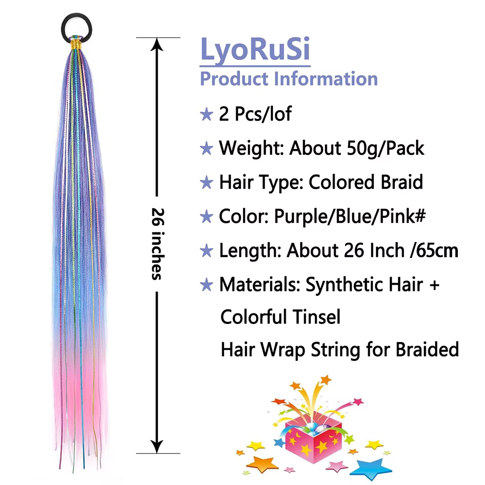 26 pouces cheveux Tinsel couleur tressé queue de cheval Extension 1/2 Pack bleu rose dégradé Extensions