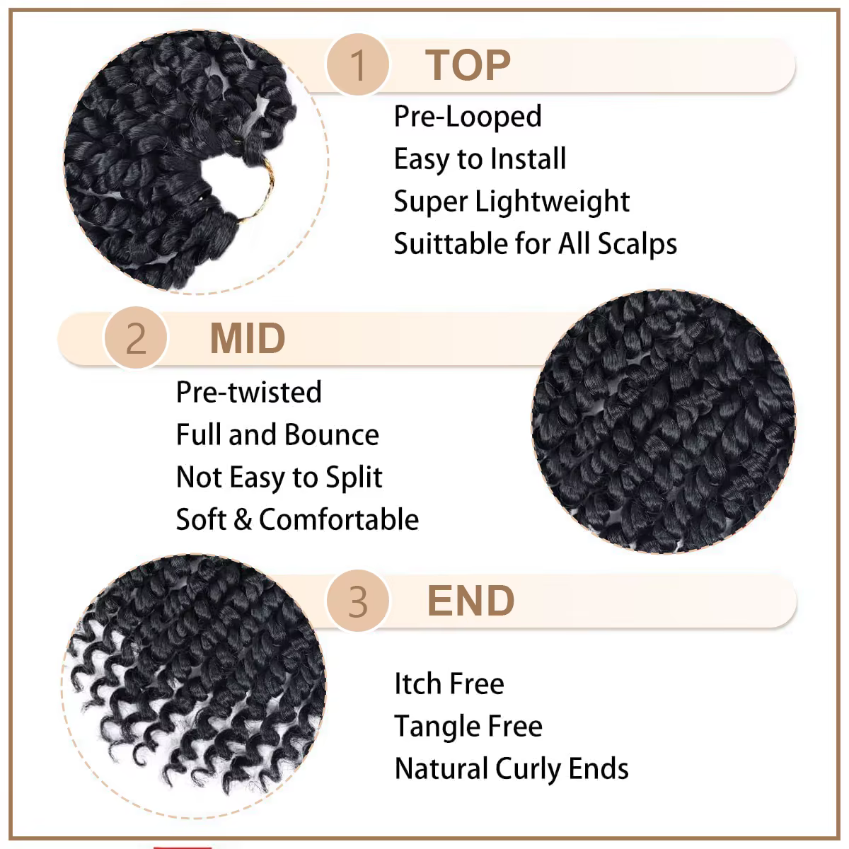Extensions de tresses synthétiques pré-torsadées Passion Twist