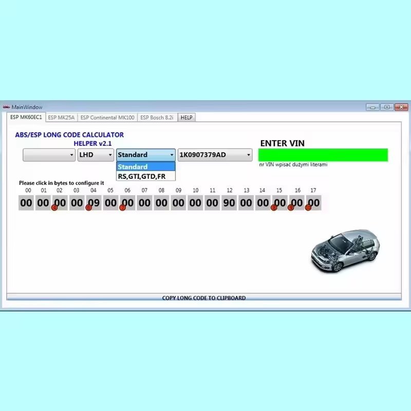Le plus récent logiciel pour VW ABS ESP calculatrice à Code Long Helper MK60EC1 ABS ESP logiciel de calculatrice à Code Long + installation illimitée