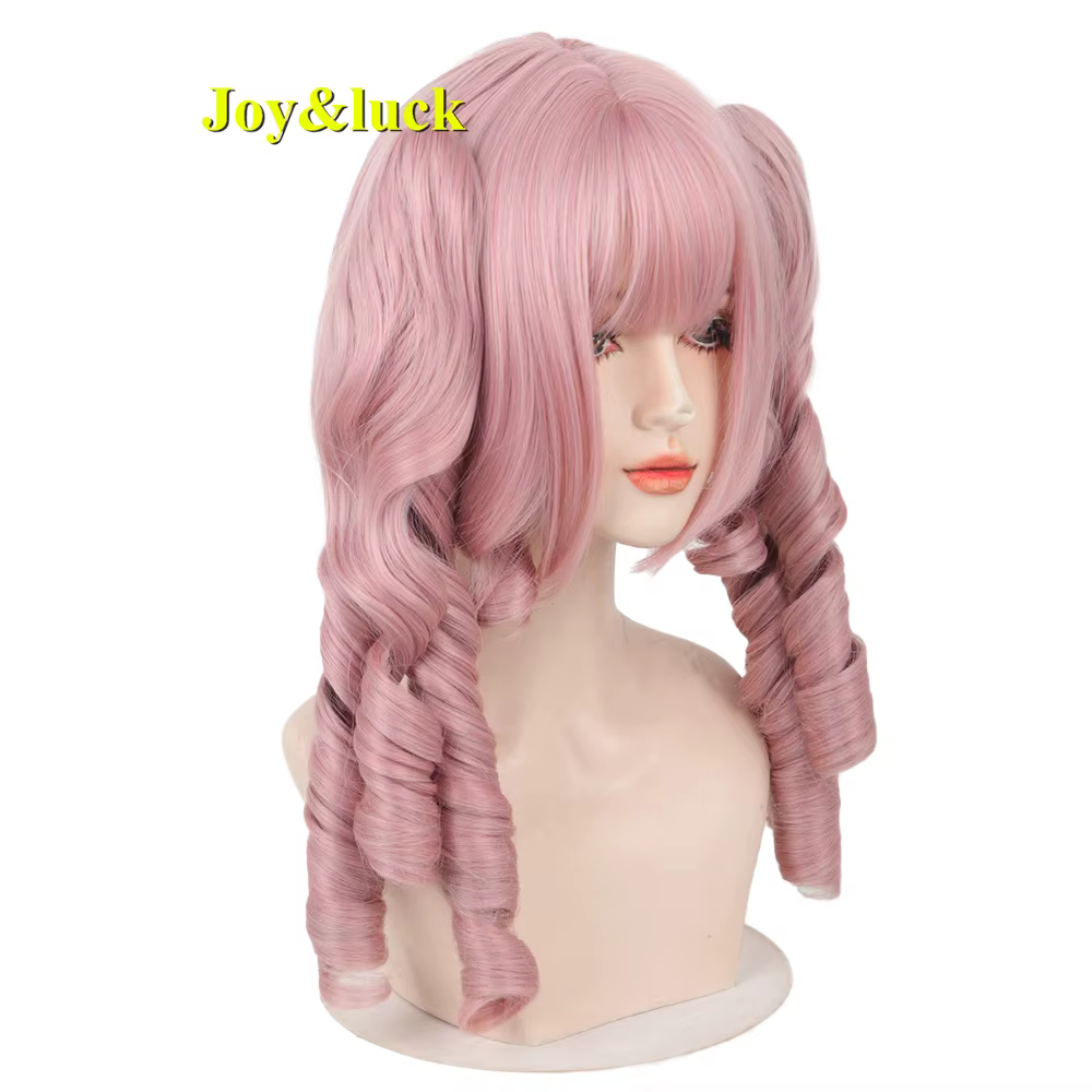 Perruque double queue de cheval bouclée style Lolita Kawaii rose
