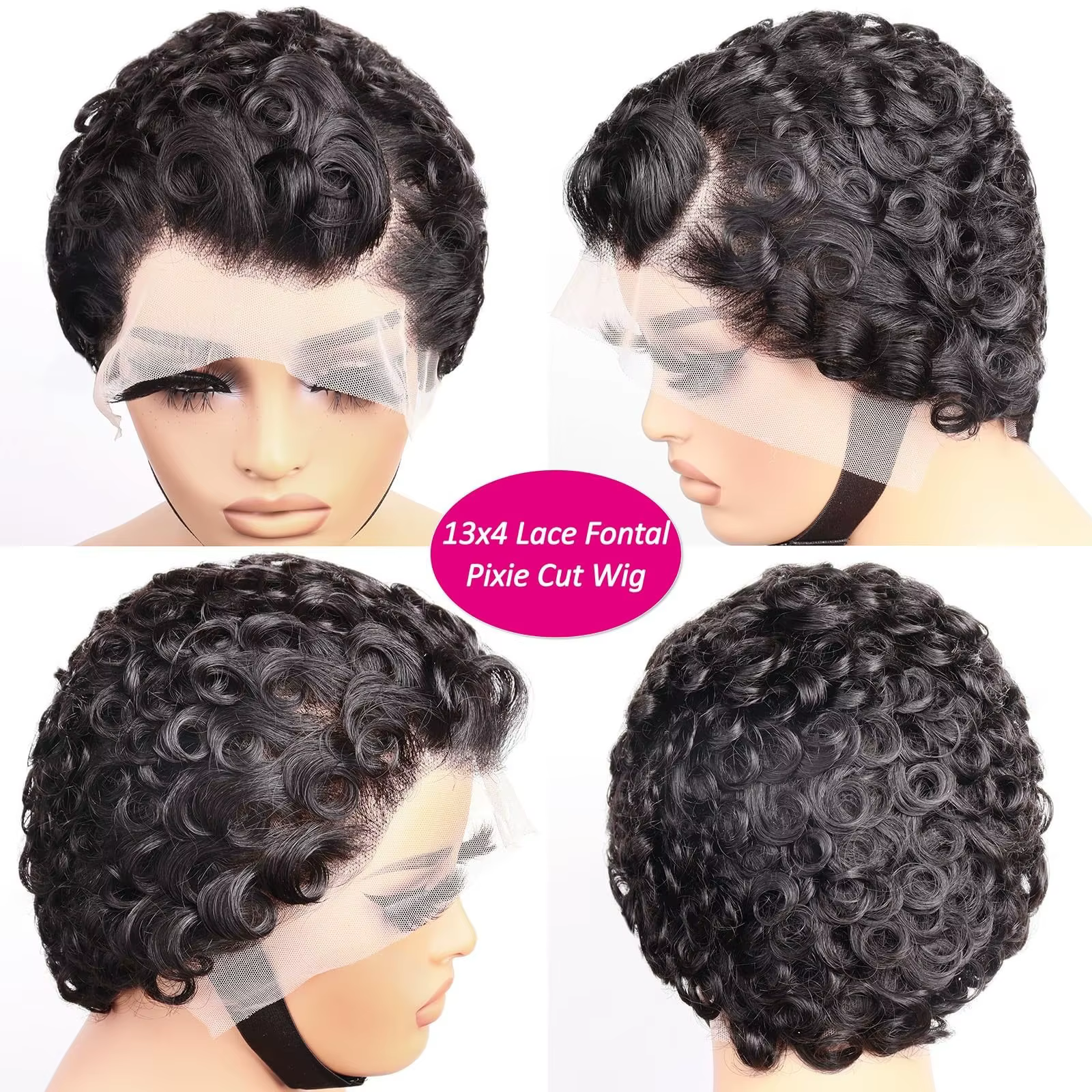 Perruque brésilienne Remy Deep Wave Pixie Cut 13x4 Lace Front