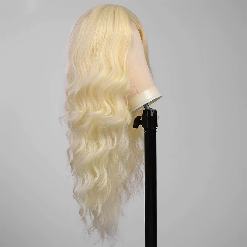 Best-seller nouvelle mode midsection perruque femmes longs cheveux blonds bouclés fibre synthétique haute température
