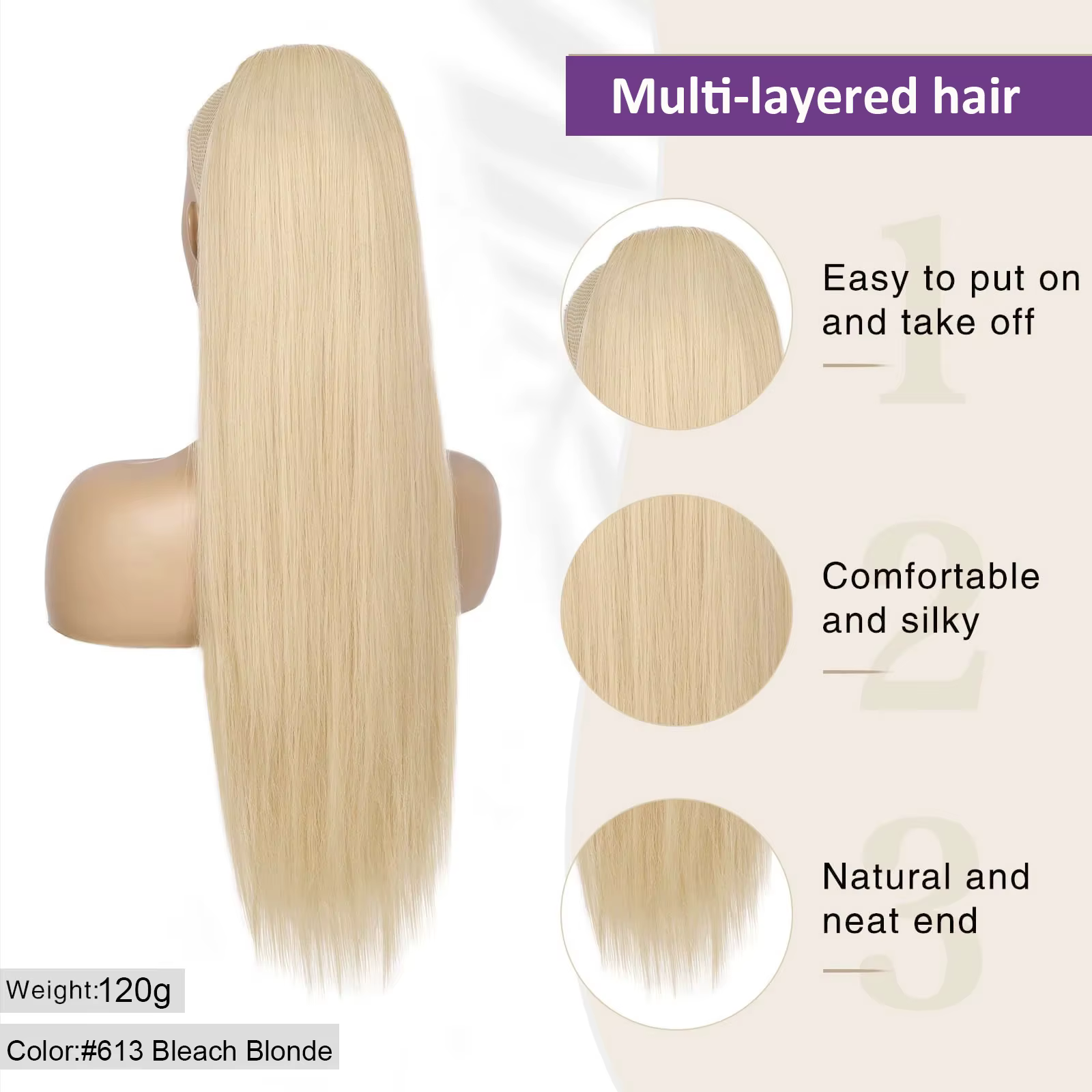 Extension queue de cheval cheveux humains 100G # 613 Blonde Remy