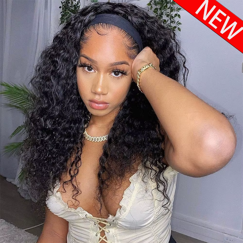 Perruque bandeau en cheveux humains bouclés, sans colle, entièrement fabriquée à la machine, densité 400, 100% cheveux humains, pour femmes, 10-18 pouces