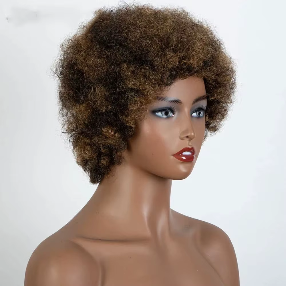 Afro crépus bouclés mettre en évidence perruque cheveux humains Ombre brun blond