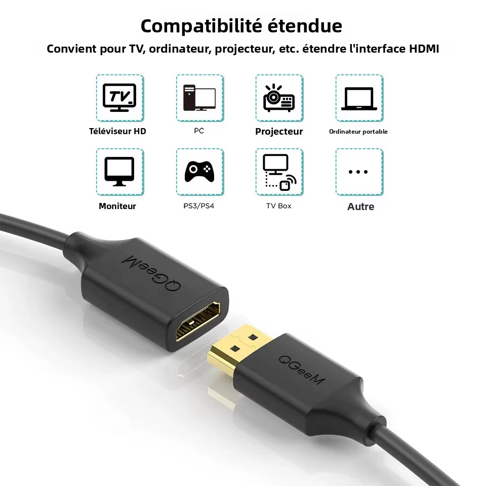 Câble d'extension HDMI 4K QGeeM, adaptateur HDMI 2.0 pour Xiaomi Xbox Series X PS5 PS4 TV Box Ordinateurs portables, câble répartiteur HDMI