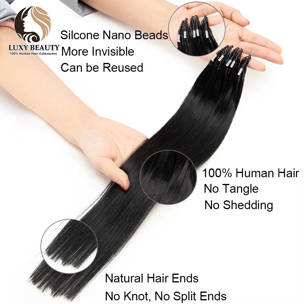 8D Micro perle Extensions de cheveux humains Silicone Nano anneau Extension