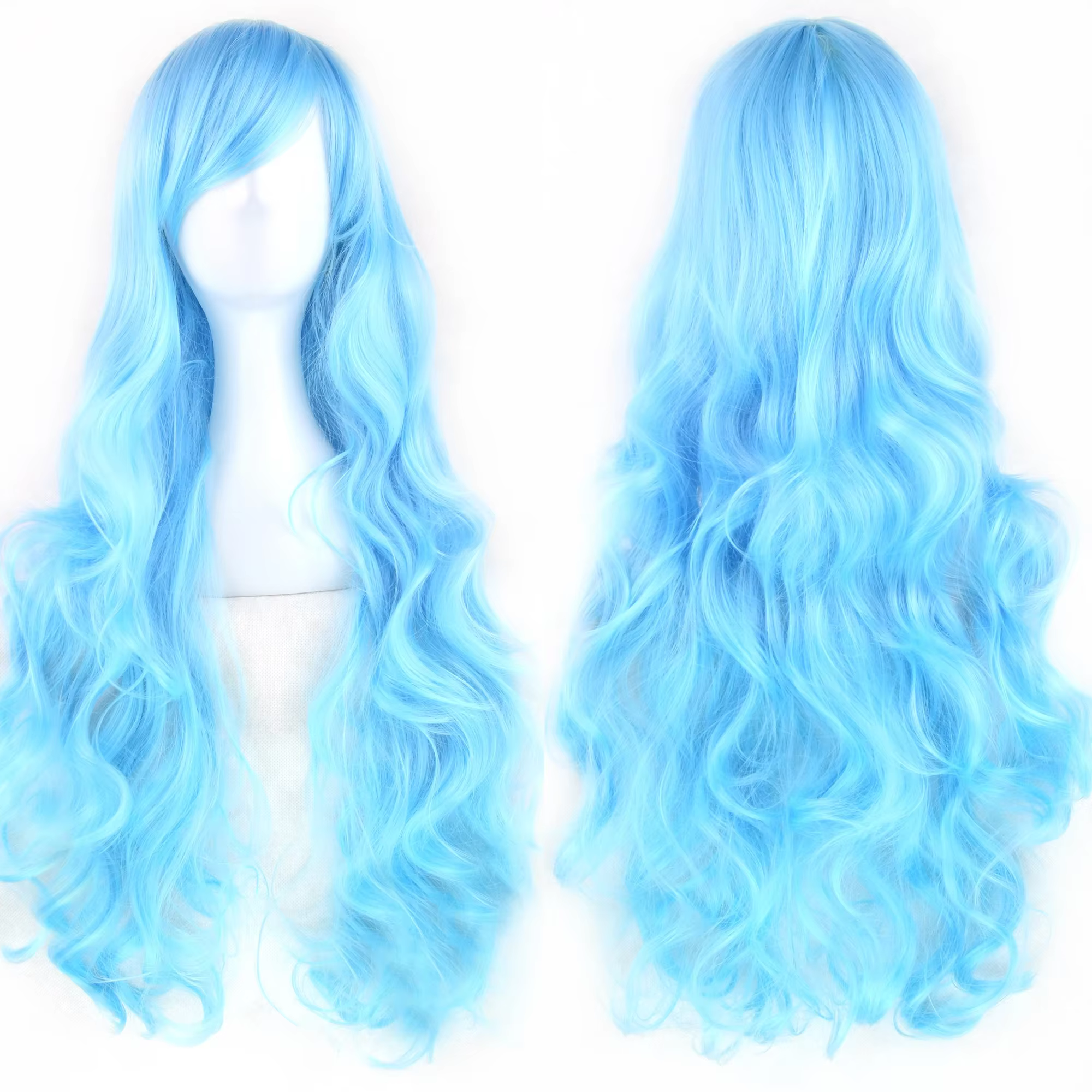 Soowee cheveux synthétiques longs bouclés perruque verte postiche rose noir fête