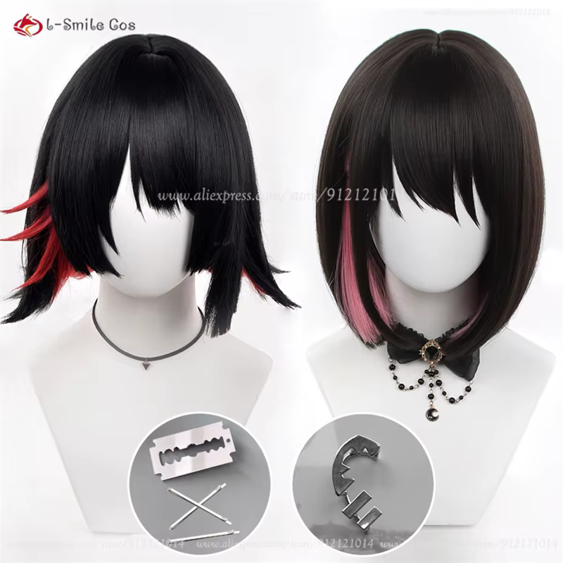 Ellen Joe Cosplay perruque 32 cm/35 cm noir bleu mixte Rose rouge résistant à la chaleur cheveux synthétiques Anime