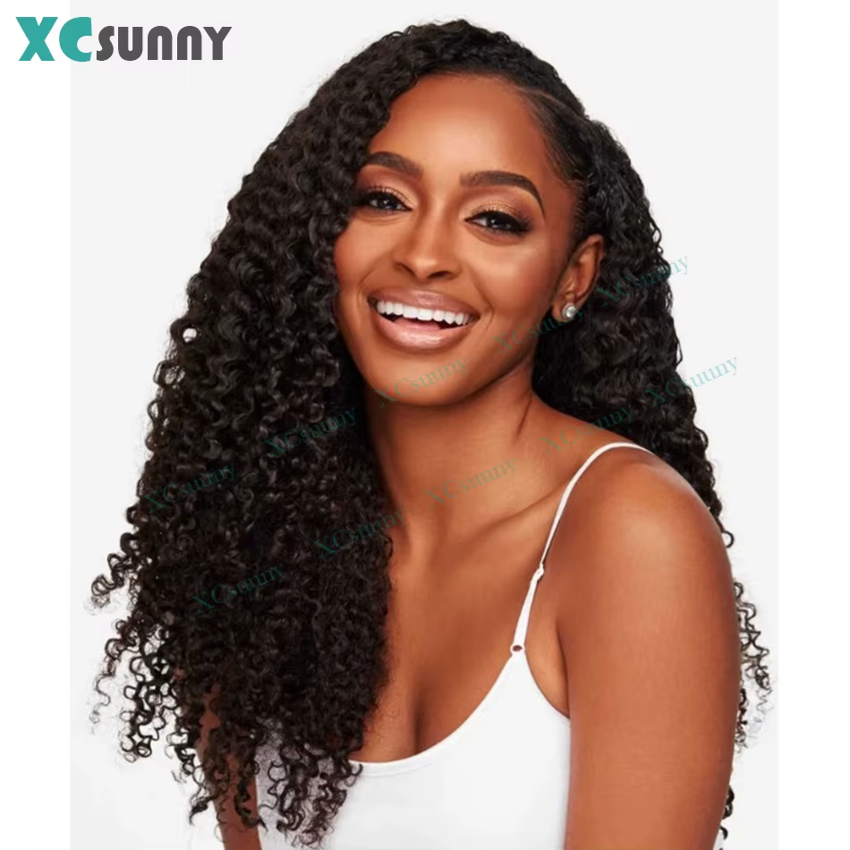 Extensions de cheveux humains bouclés à clipser en PU pour la tête