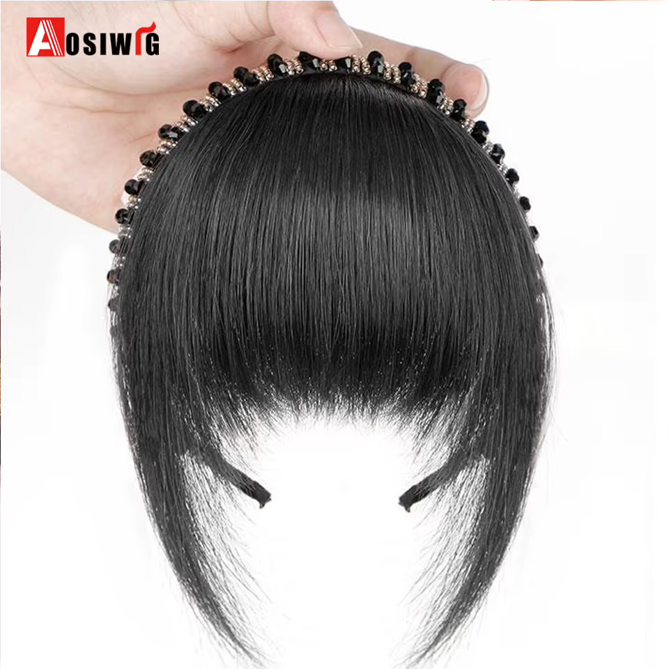 Extension Capillaire Synthétique Courte et Lisse avec Frange pour Femme