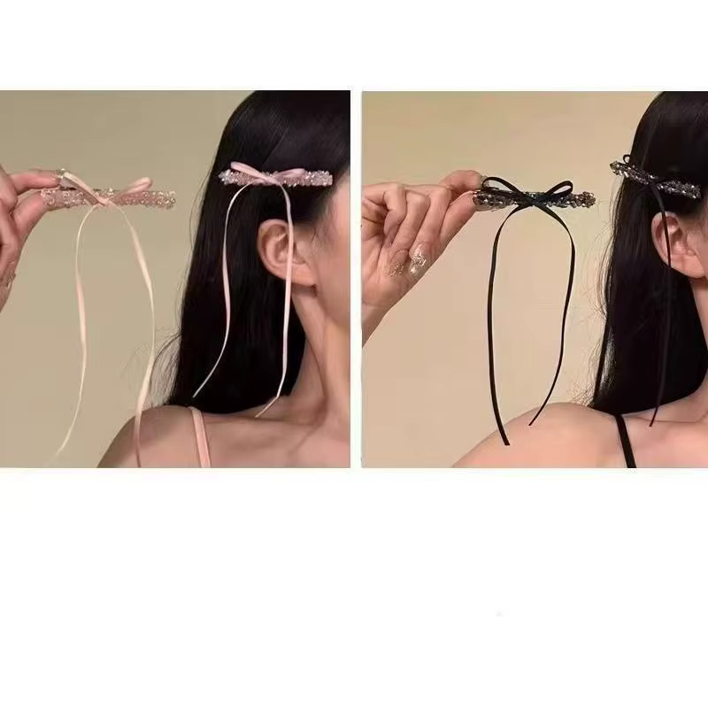 Pince à cheveux élégante en ruban de cristal avec nœud