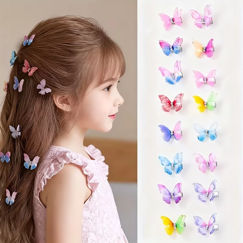 6/8/12 pièces, couleurs variées. Barrettes à cheveux papillon à double couche dégradées pour femmes. Ensemble d'accessoires quotidiens mignons sur le thème des princesses.