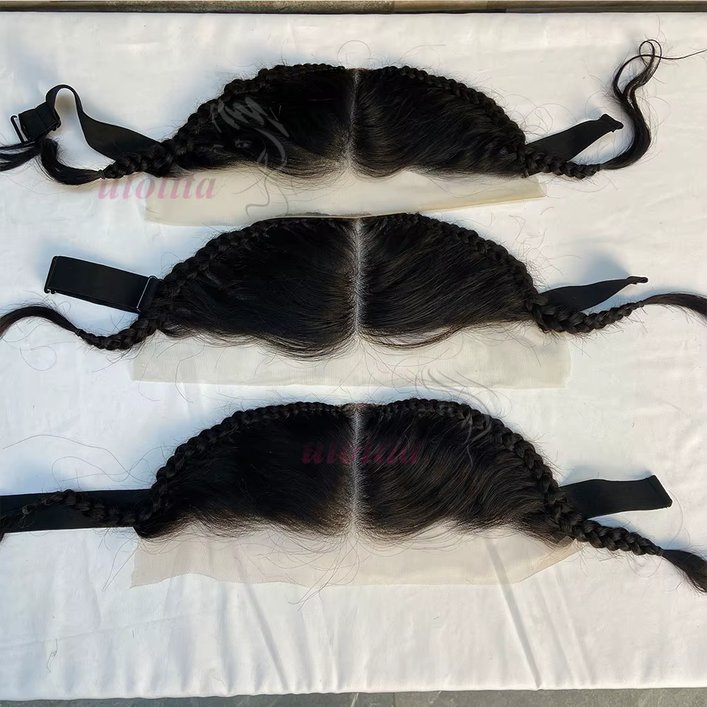 Perruques frontales en dentelle droite sans colle 13x4 avec tresses cheveux humains prêt à porter perruque frontale
