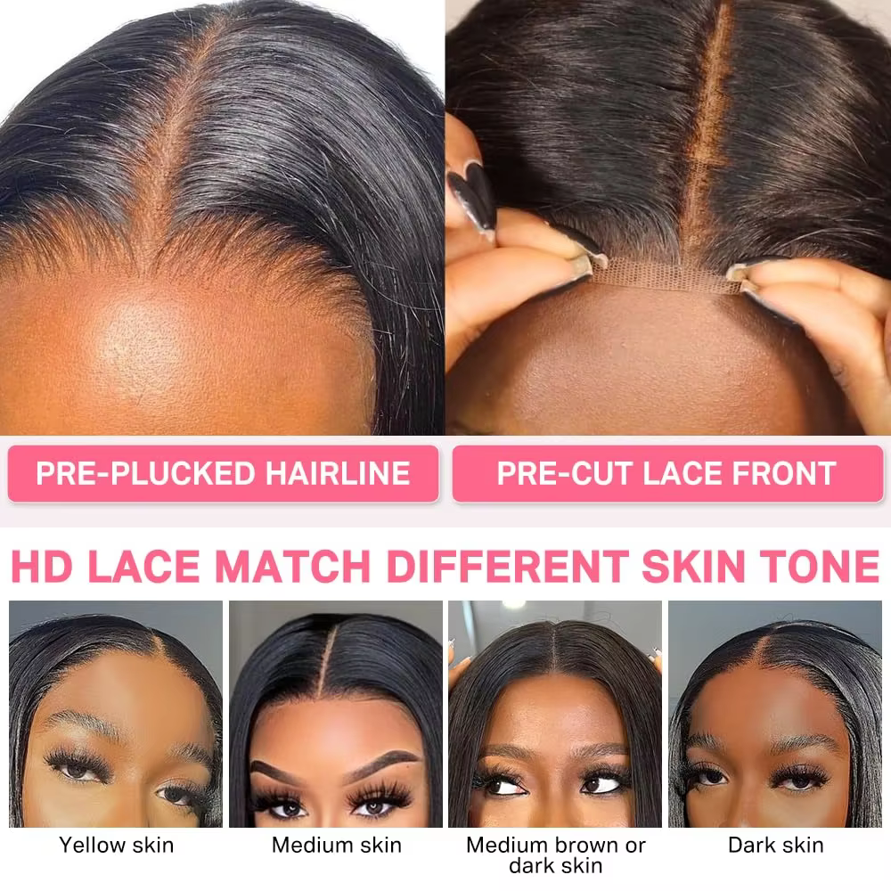 Wear And Go perruques sans colle cheveux humains fermeture pré-épilée Bob
