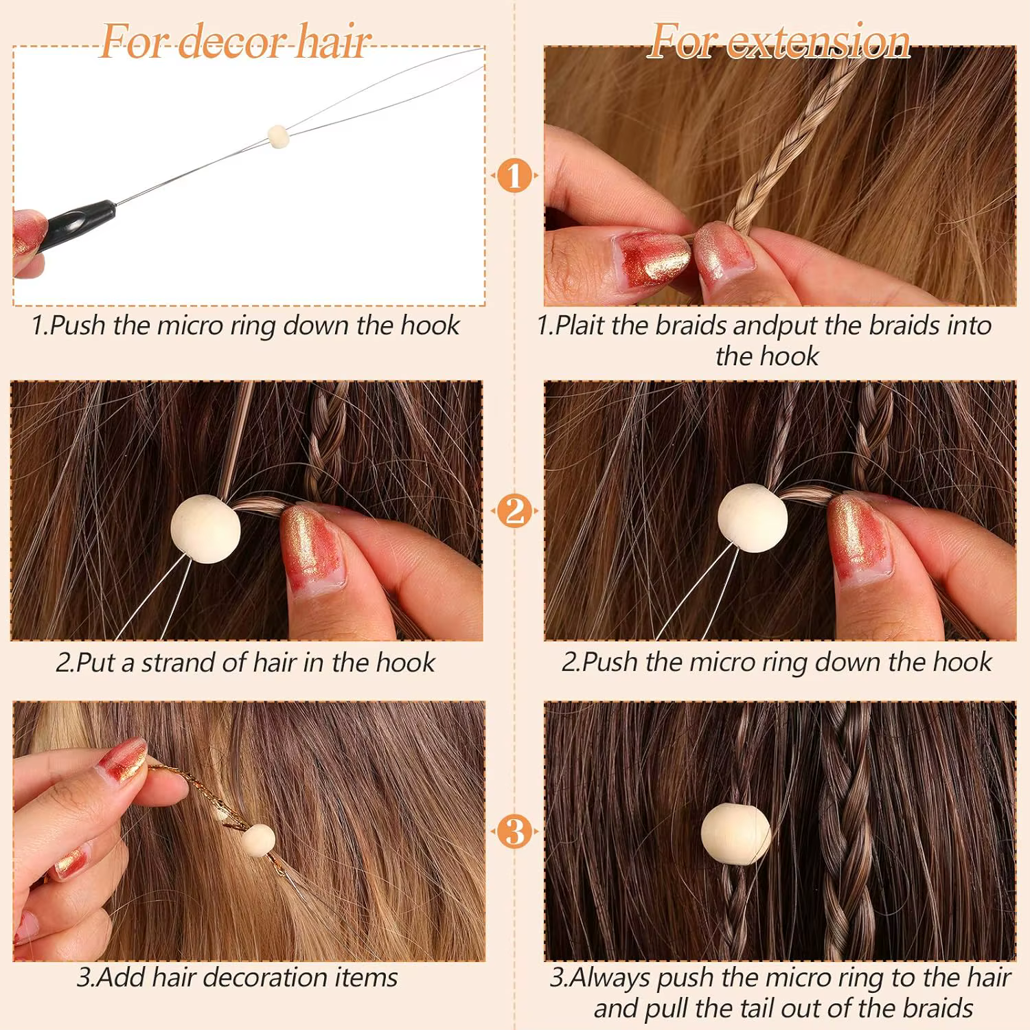 100 pièces outils d'extension de cheveux et outil de dispositif de perles pour les fournitures d'extensions