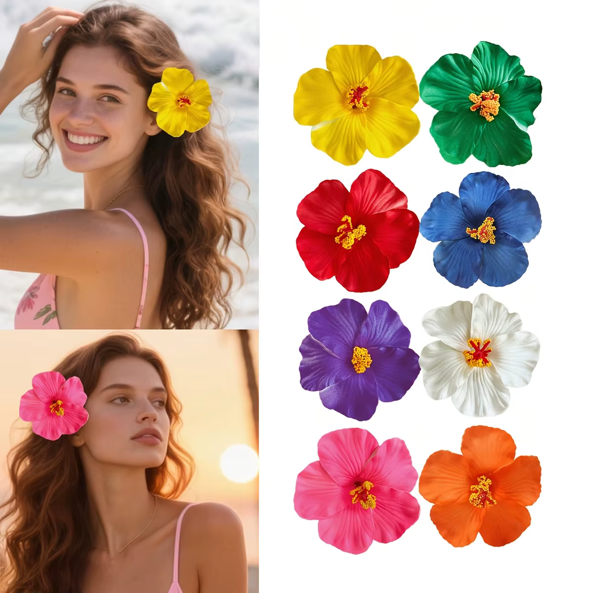 8 pinces à cheveux fleurs hawaïennes