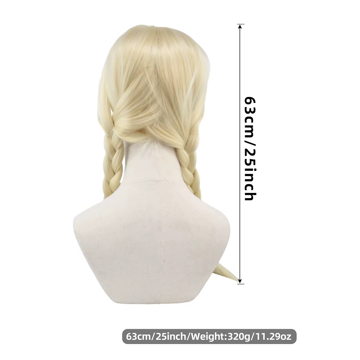 Perruque blonde à double tresse avec frange