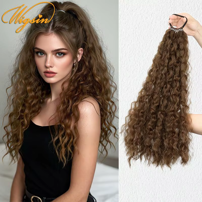 WIGSIN 18 pouces synthétique longue queue de cheval bouclée avec élastique cheveux corde Extensions