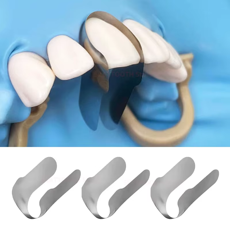 30 pièces Bandes de matrice dentaire sectionnelles profilées, Matrice métallique antérieure M8, Matrices antérieures jumelles, Système de matrices, Matériaux dentaires