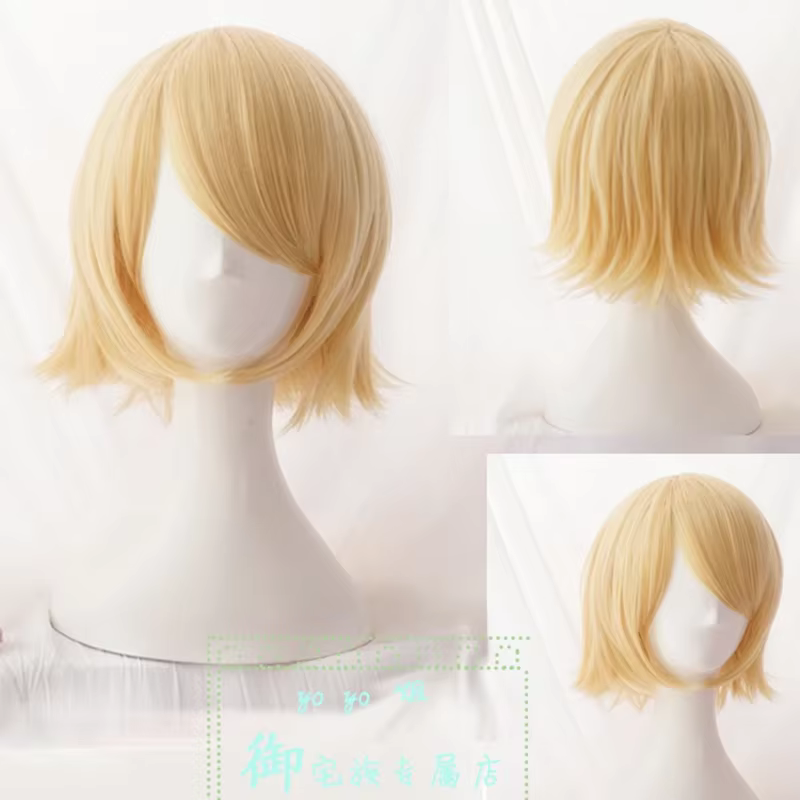 Anime haute qualité Rin Len Cosplay perruque courte Blonde résistant à la chaleur cheveux synthétiques