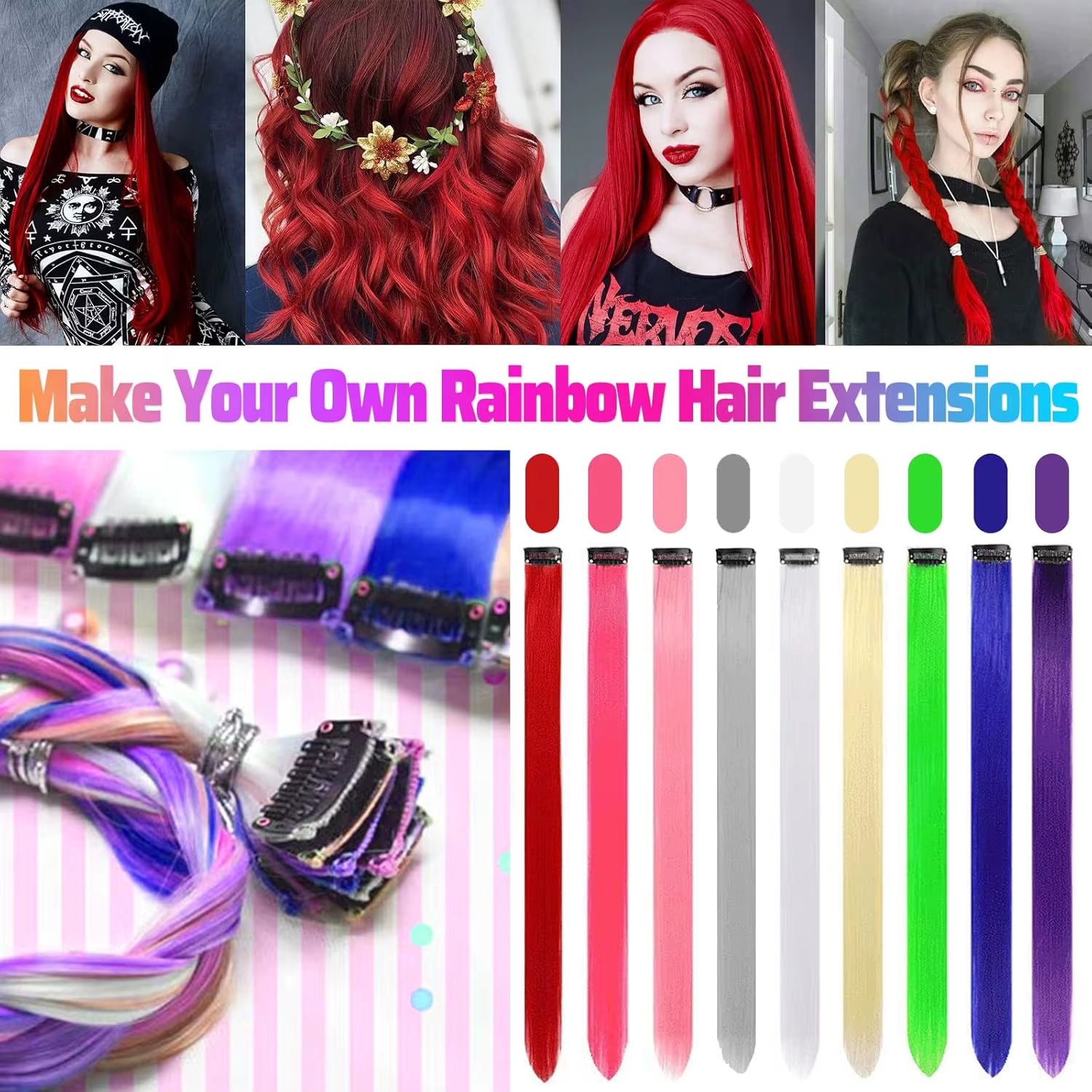 Extensions de cheveux rouges à clipser