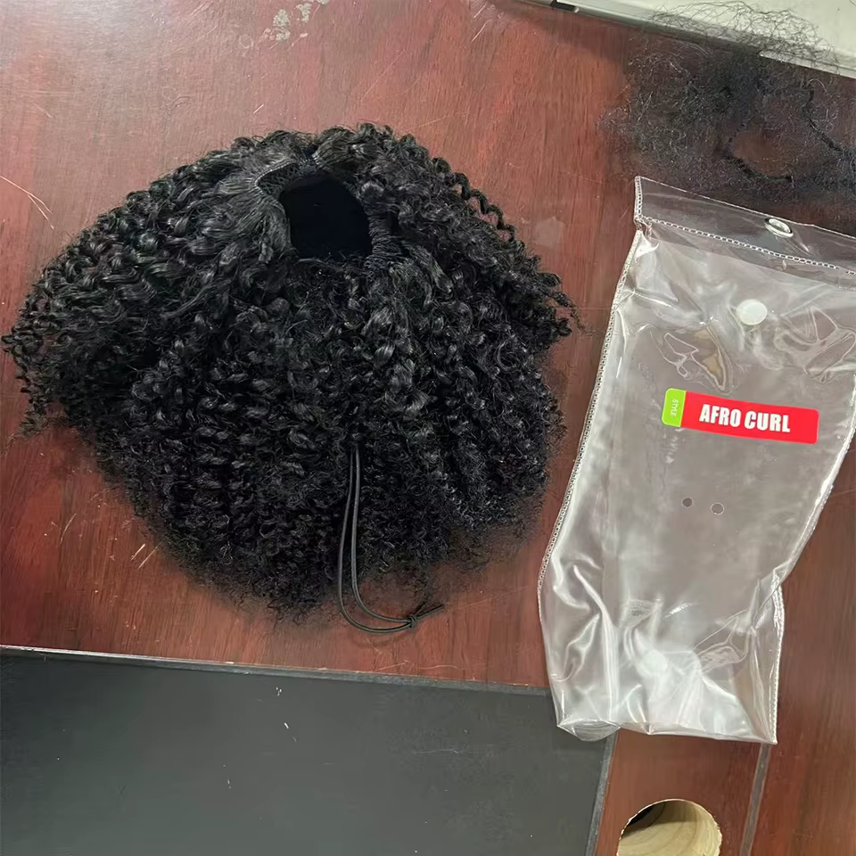 Queue de cheval afro bouclée en cheveux humains avec cordon de serrage