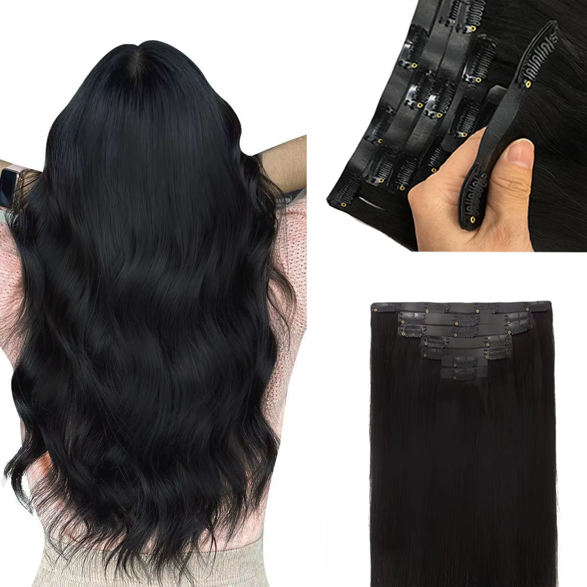 Extensions de cheveux humains à clipser en PU