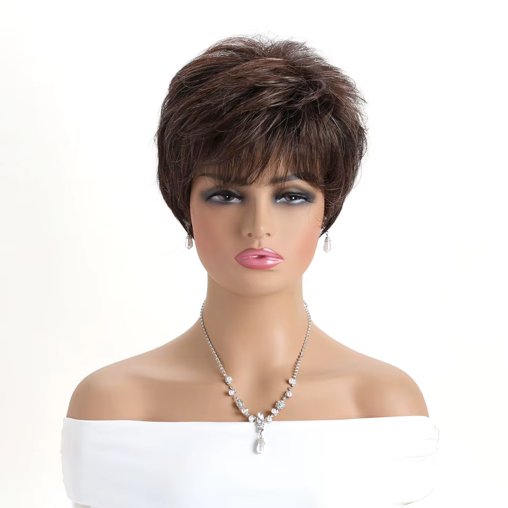 Perruque synthétique brune naturelle pour femmes
